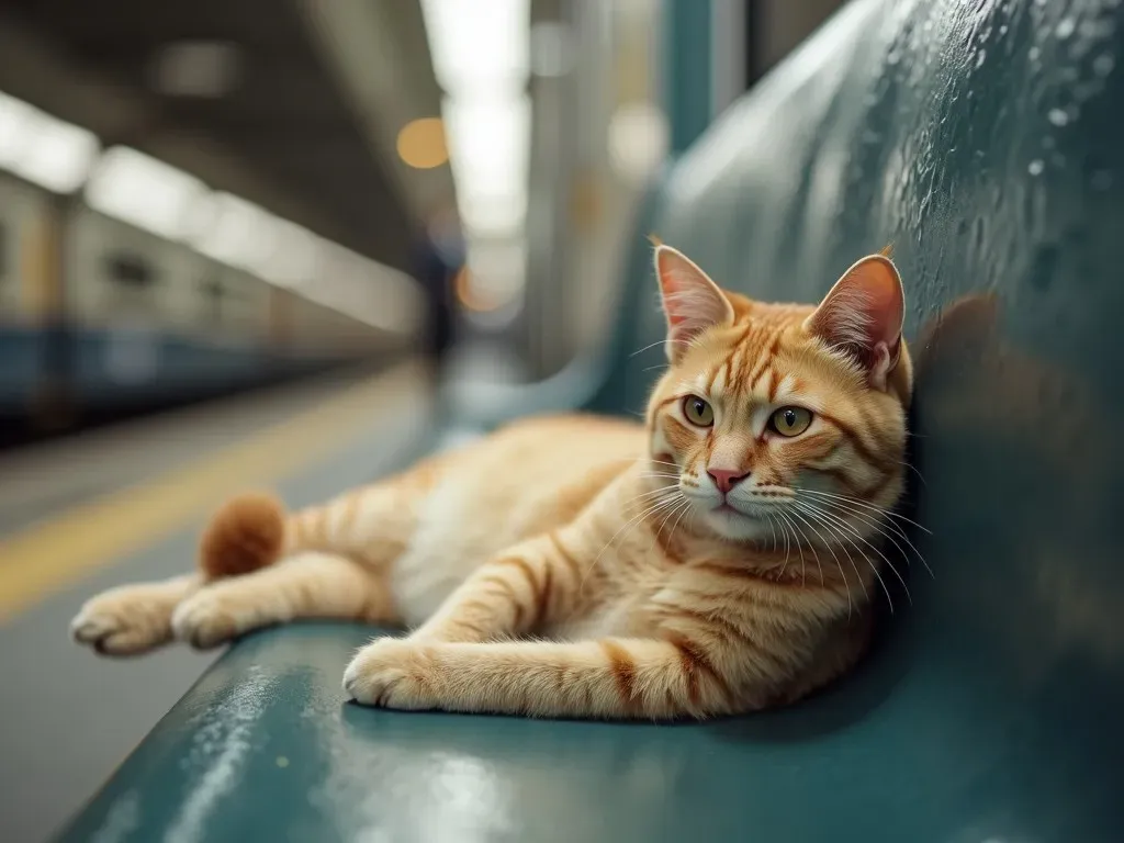 ホームでリラックスする穏やかな猫の画像