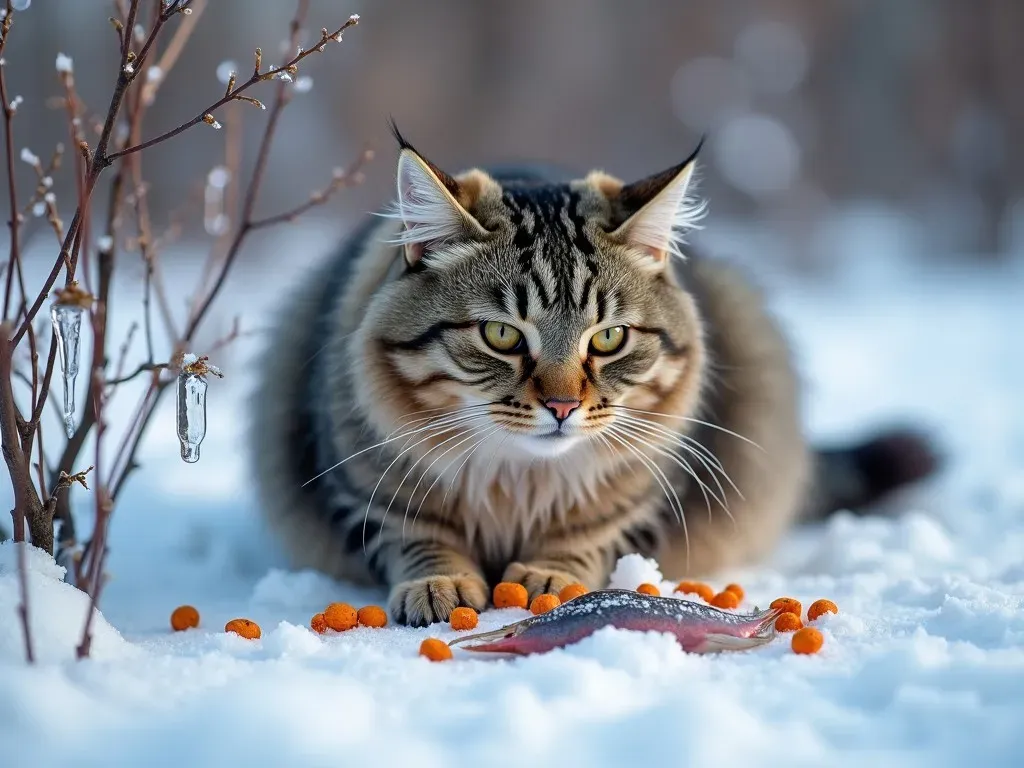 冬の野良猫の食事