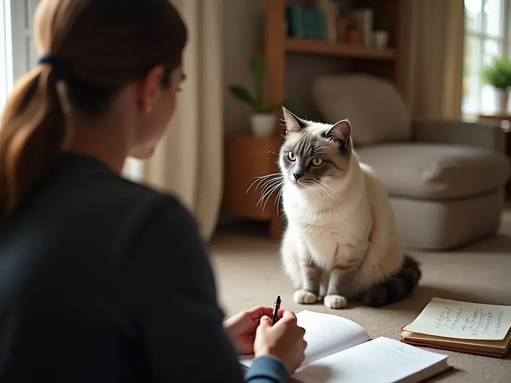 専門家のアドバイスを受ける猫