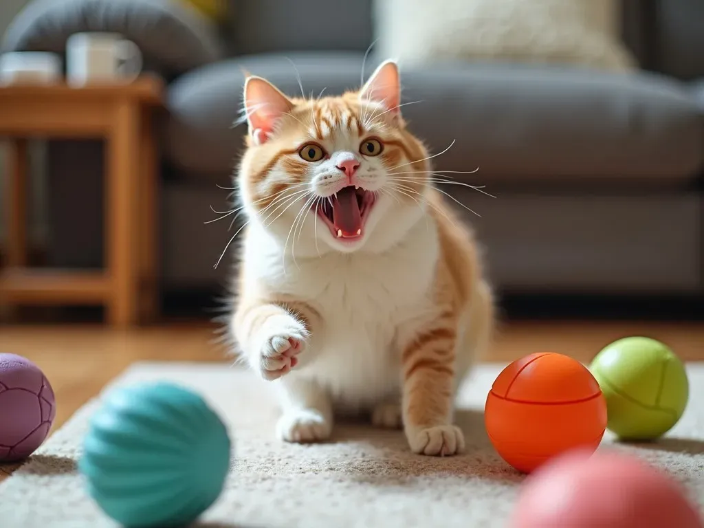 猫とおもちゃで遊ぶ