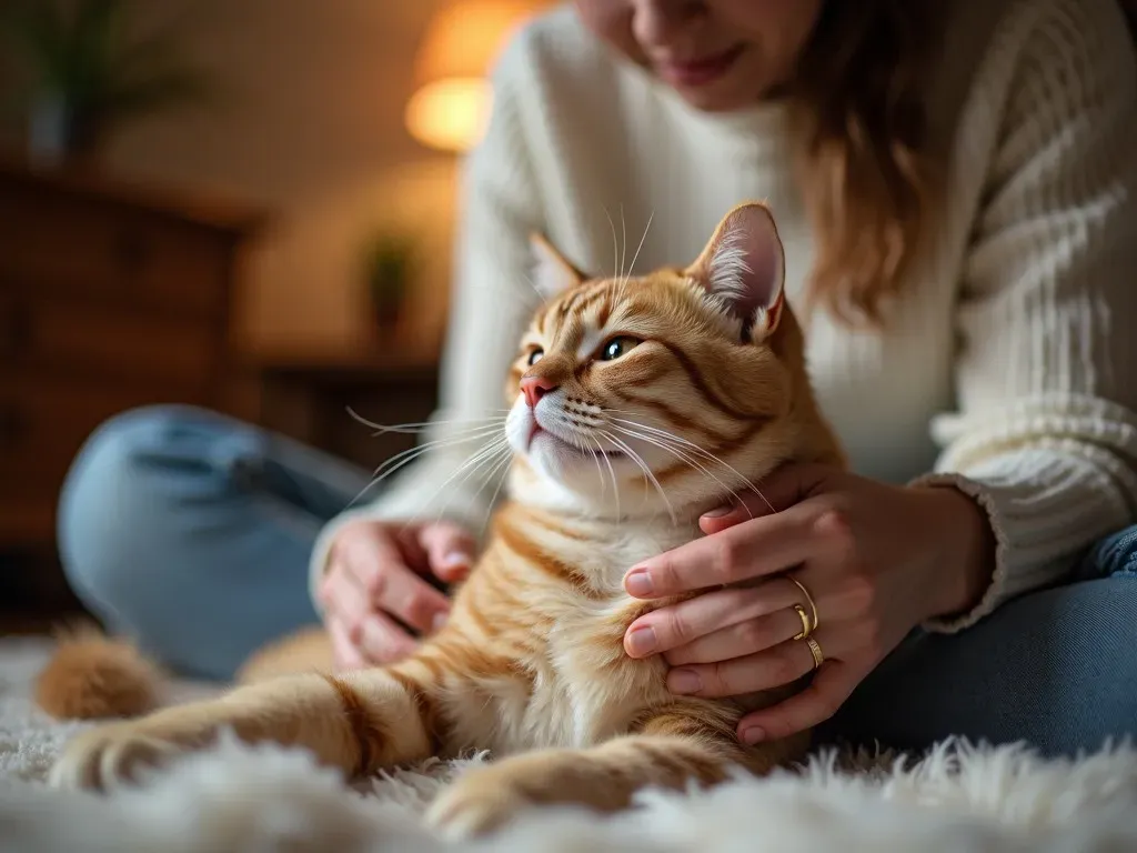 猫と飼い主の触れ合い