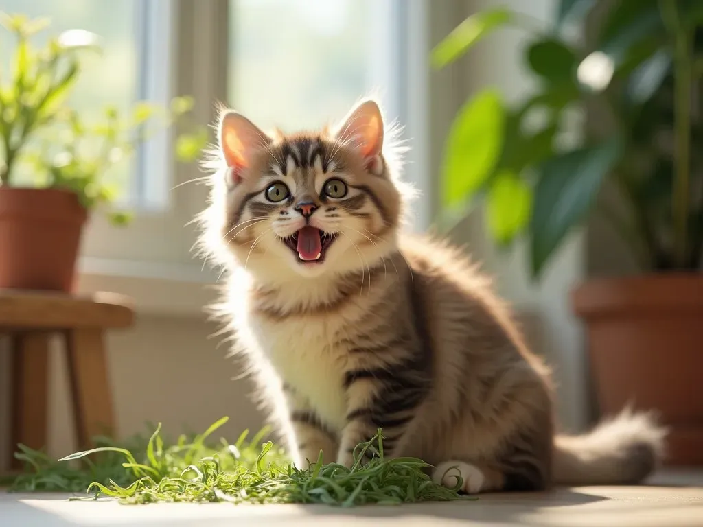 猫草を食べる猫