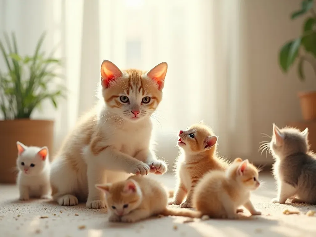 穏やかな猫が他の動物と遊んでいる画像