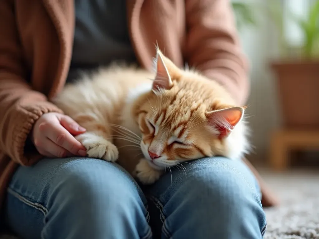 膝の上で寝る猫の健康チェック